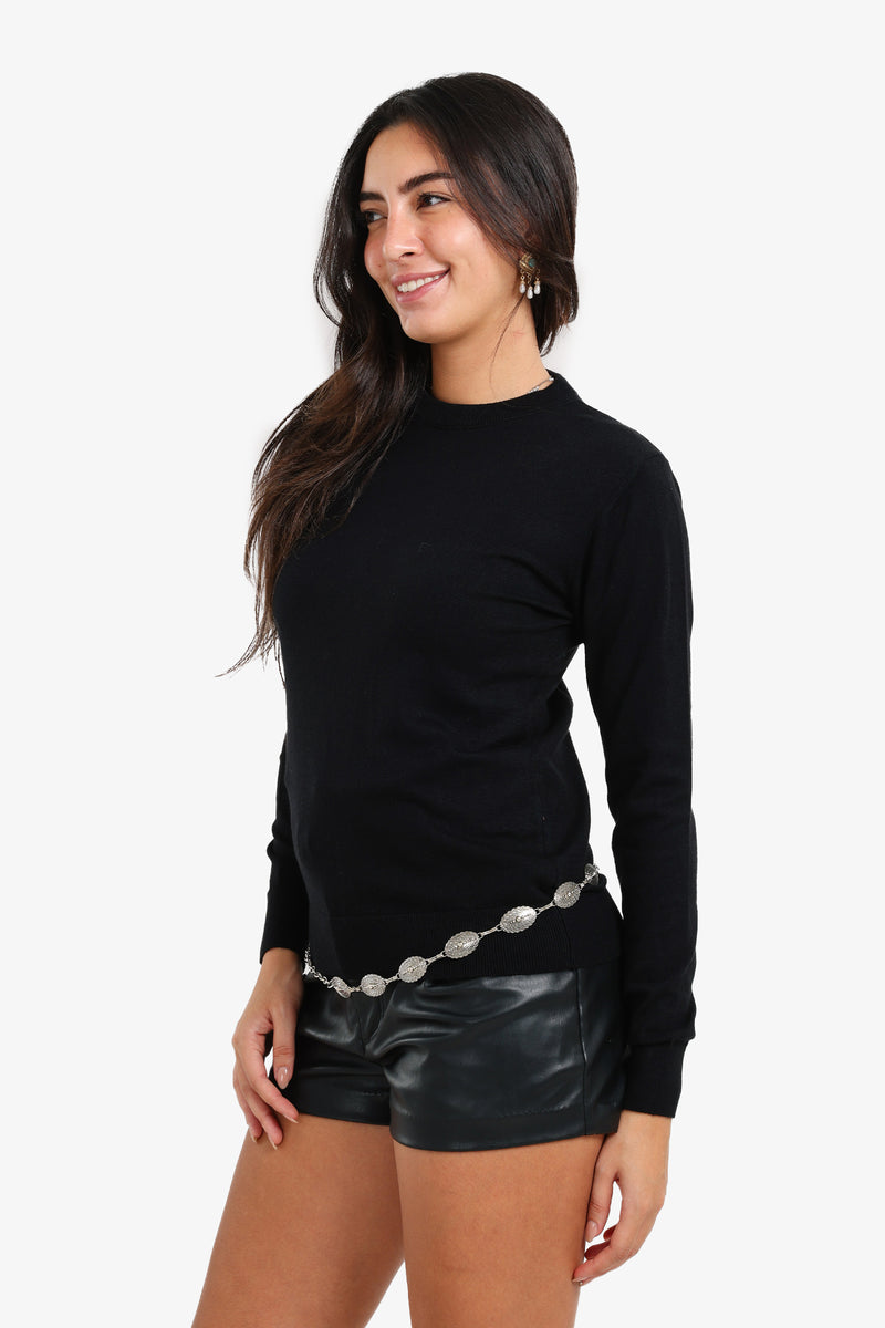 Polyamide Crew Neck Pullover – Black