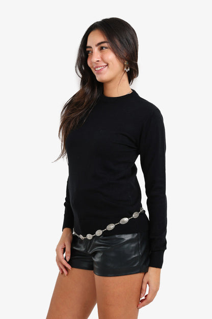 Polyamide Crew Neck Pullover – Black