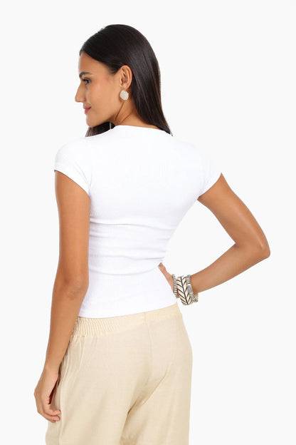 Polyamide Ribbed Slim Fit Top – White