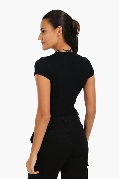 Polyamide Ribbed Slim Fit Top – Black
