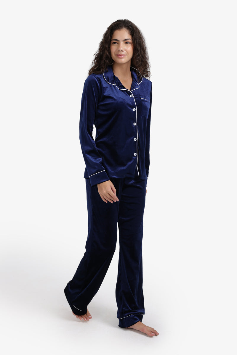 Velvet Pyjama Set – Navy