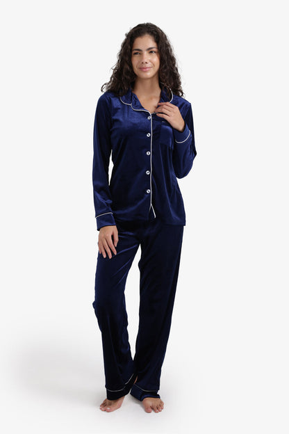 Velvet Pyjama Set – Navy