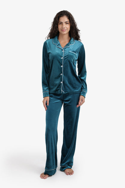 Velvet Pyjama Set – Dark Aqua