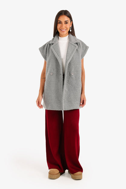 Boucle Double-Breasted Relaxed Vest – Grey