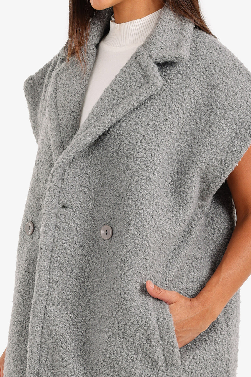 Boucle Double-Breasted Relaxed Vest – Grey