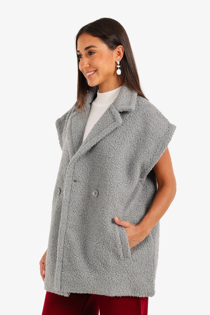 Boucle Double-Breasted Relaxed Vest – Grey