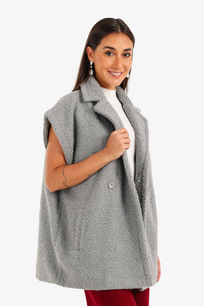 Boucle Double-Breasted Relaxed Vest – Grey