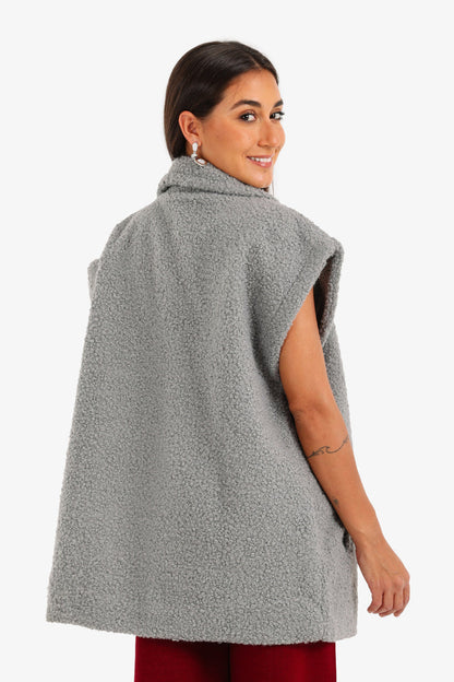 Boucle Double-Breasted Relaxed Vest – Grey