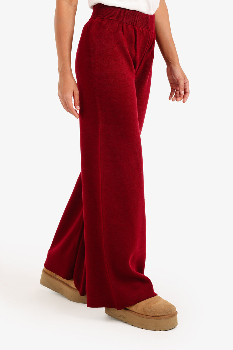 Acrylic Solid High-Waisted Lounge Pants – Wine