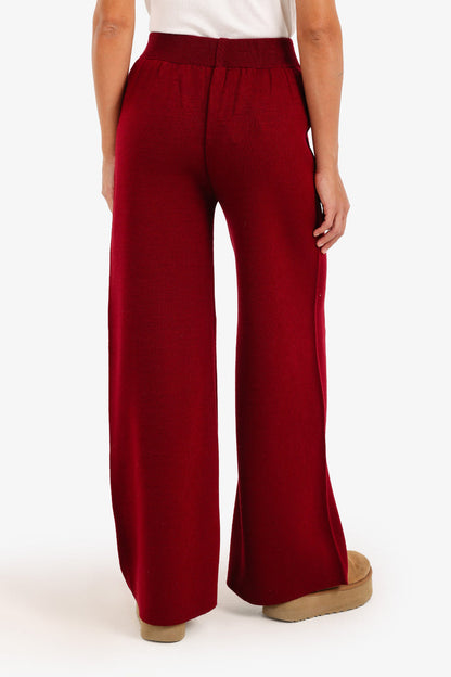 Acrylic Solid High-Waisted Lounge Pants – Wine
