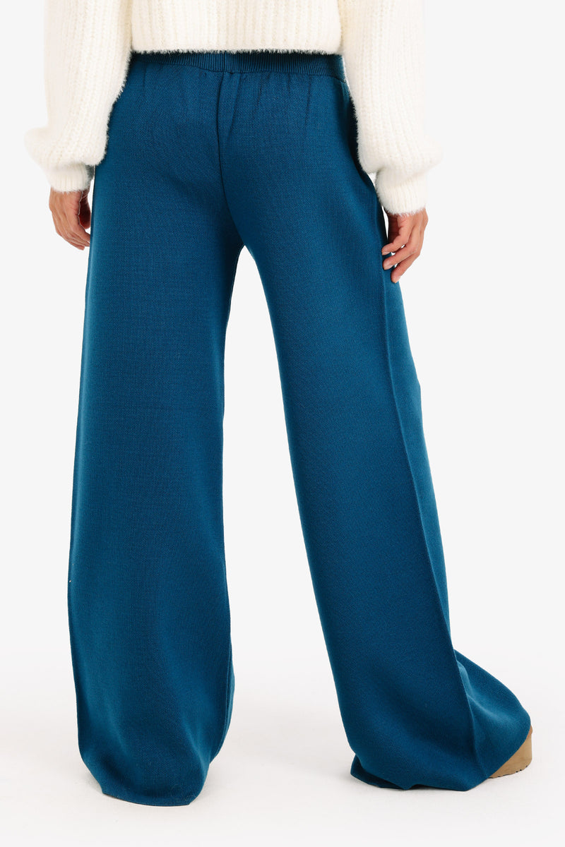 Acrylic Solid High-Waisted Lounge Pants – Blue Petroleum
