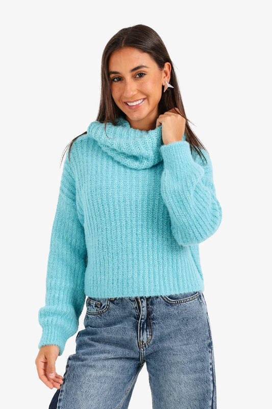 Polyamide Cowl Neck Cropped Pullover – Light Mint