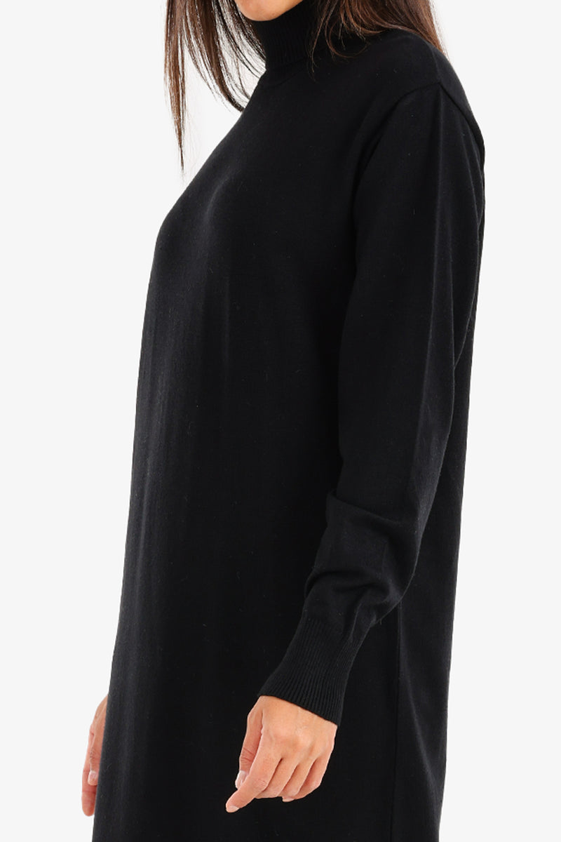 Viscose Knit Turtle Neck Midi Dress – Black