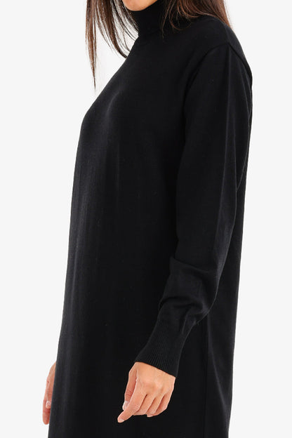 Viscose Knit Turtle Neck Midi Dress – Black