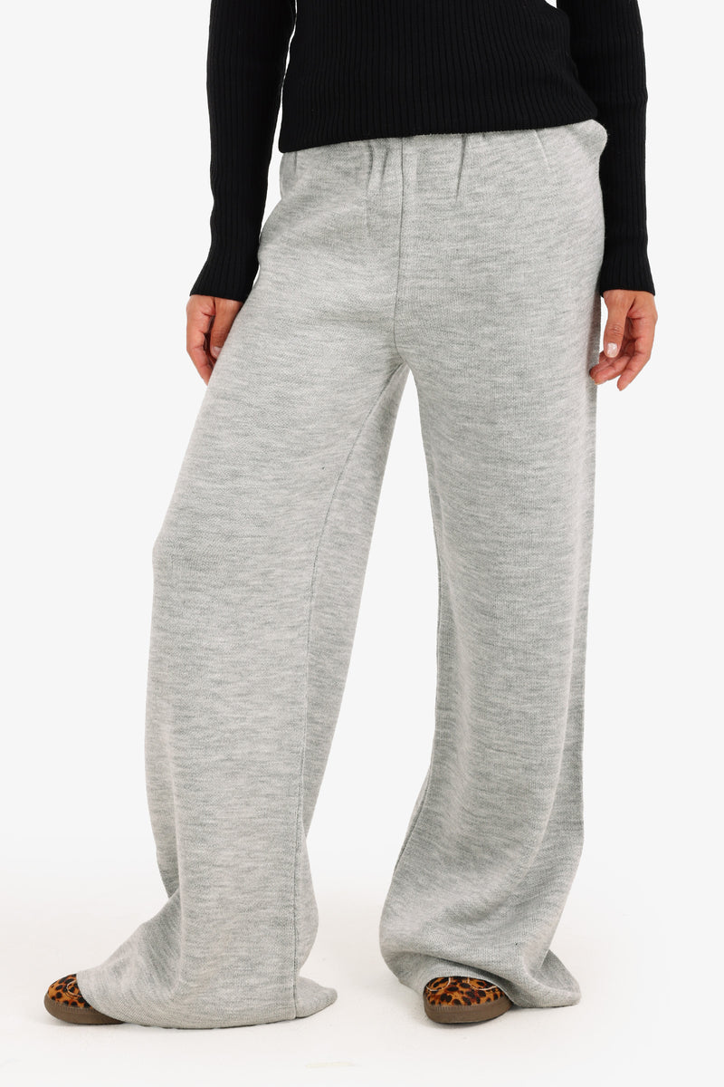 Acrylic Solid High-Waisted Lounge Pants – Grey