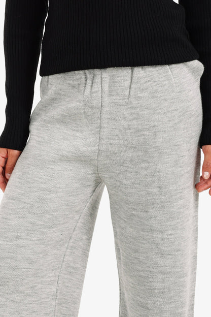 Acrylic Solid High-Waisted Lounge Pants – Grey