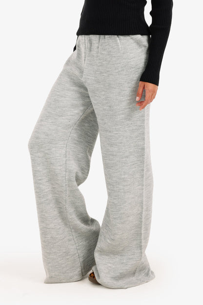 Acrylic Solid High-Waisted Lounge Pants – Grey