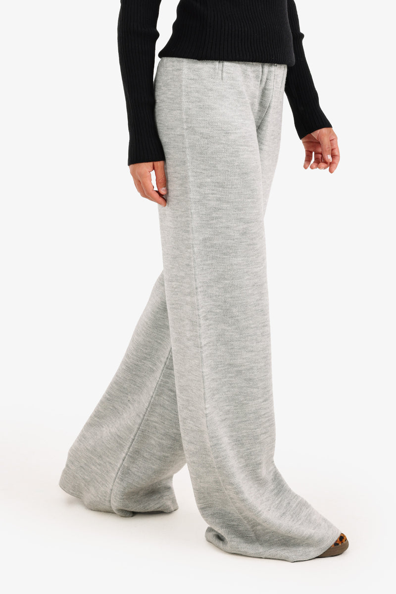 Acrylic Solid High-Waisted Lounge Pants – Grey