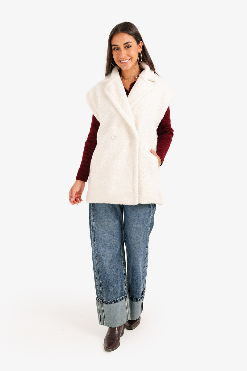 Boucle Double-Breasted Relaxed Vest – Off White