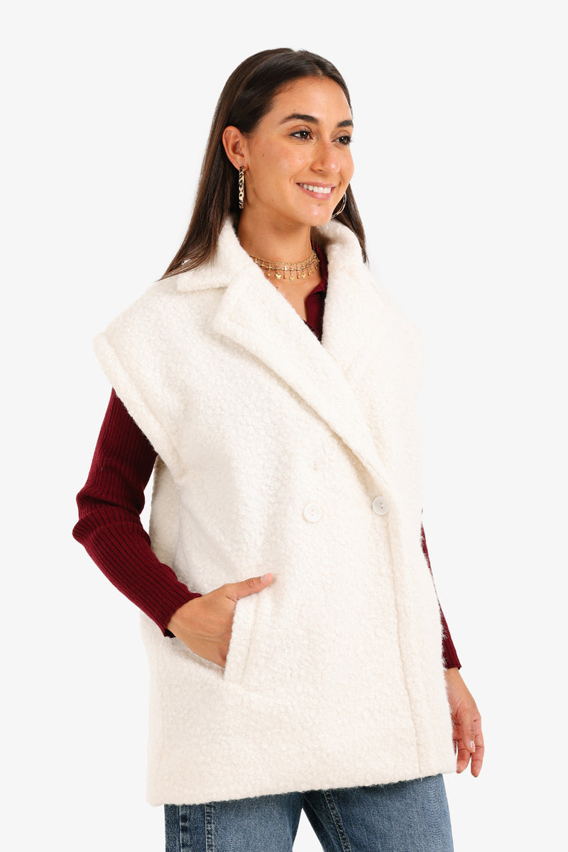 Boucle Double-Breasted Relaxed Vest – Off White