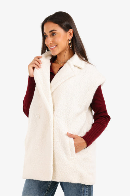 Boucle Double-Breasted Relaxed Vest – Off White