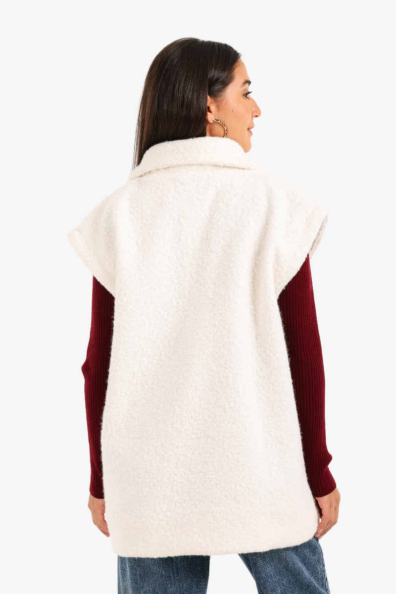 Boucle Double-Breasted Relaxed Vest – Off White