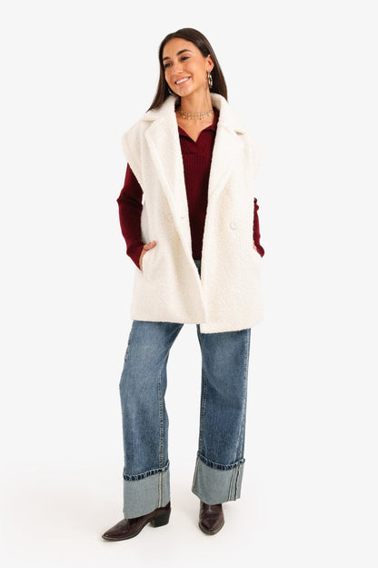 Boucle Double-Breasted Relaxed Vest – Off White