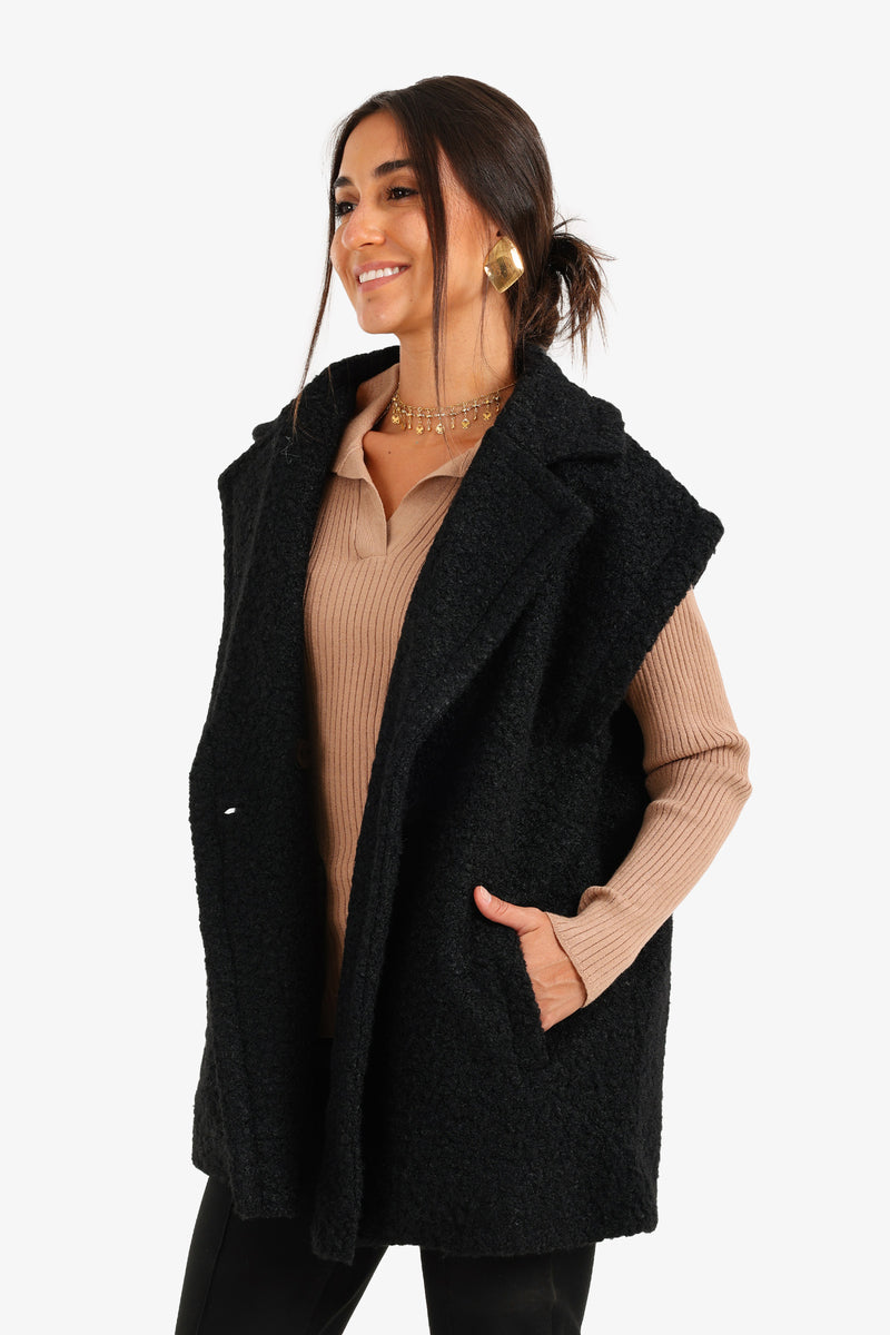 Boucle Double-Breasted Relaxed Vest – Black