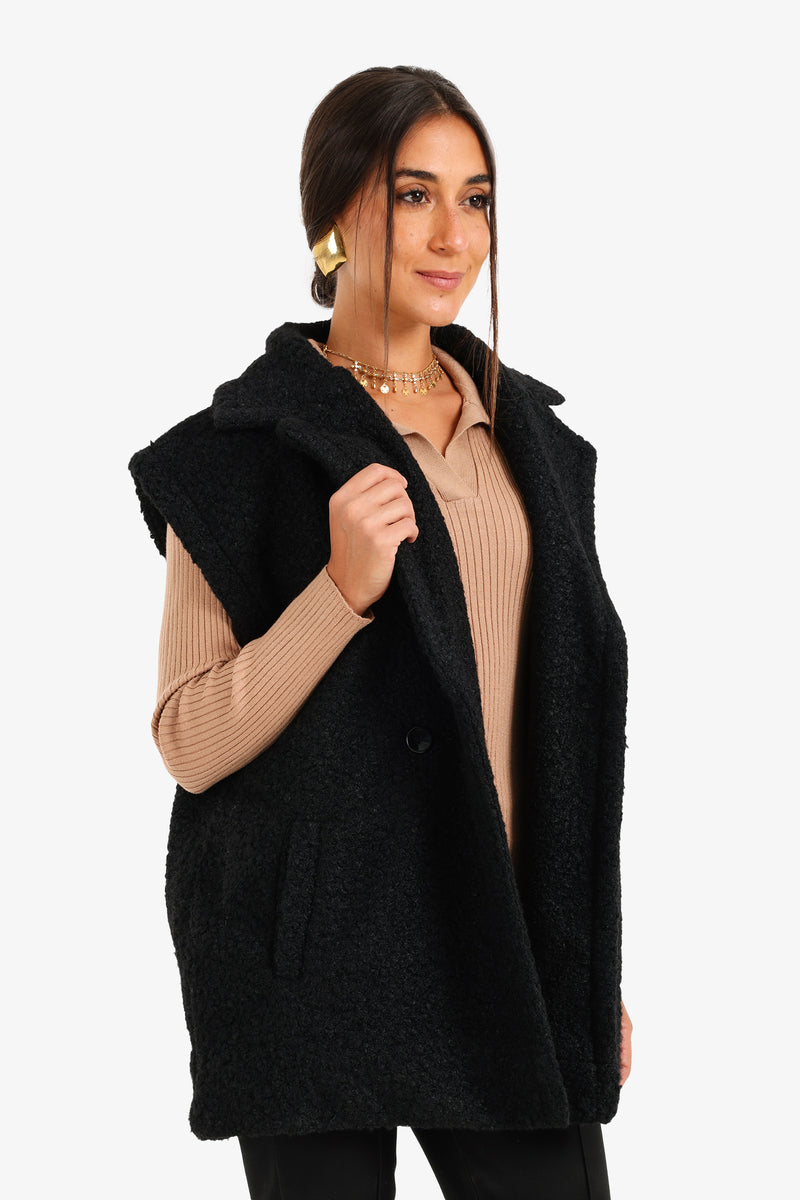 Boucle Double-Breasted Relaxed Vest – Black