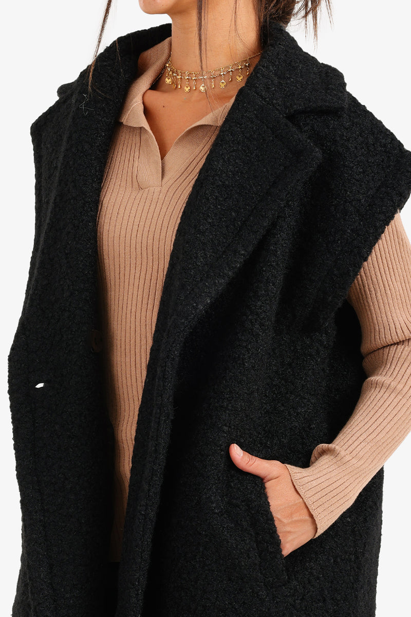 Boucle Double-Breasted Relaxed Vest – Black