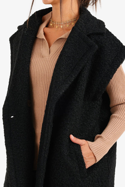 Boucle Double-Breasted Relaxed Vest – Black