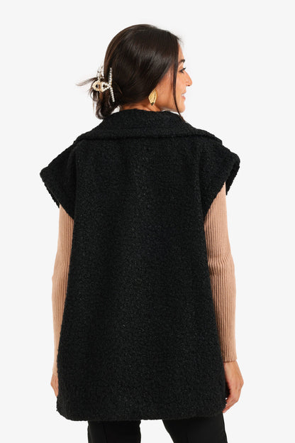 Boucle Double-Breasted Relaxed Vest – Black