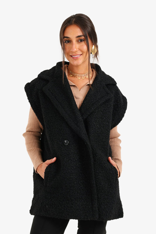 Boucle Double-Breasted Relaxed Vest – Black