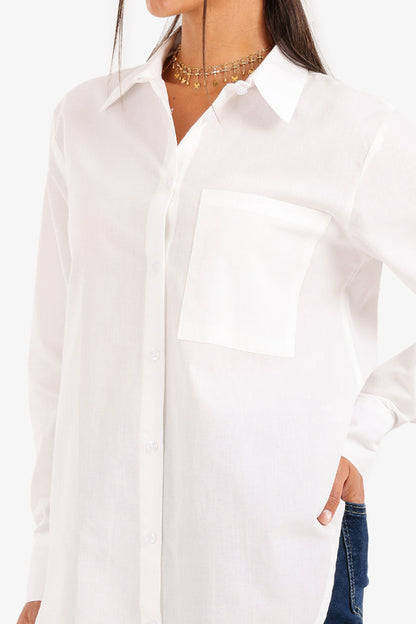 Cotton Asymmetrical Hem Shirt – White