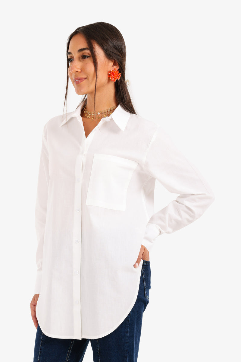 Cotton Asymmetrical Hem Shirt – White