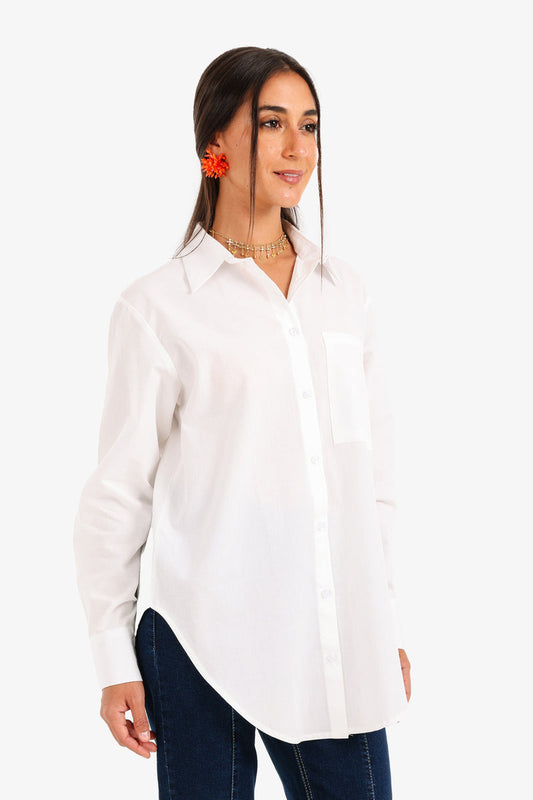 Cotton Asymmetrical Hem Shirt – White