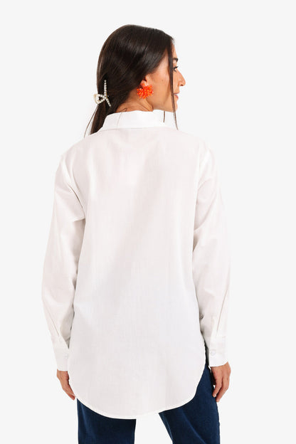 Cotton Asymmetrical Hem Shirt – White