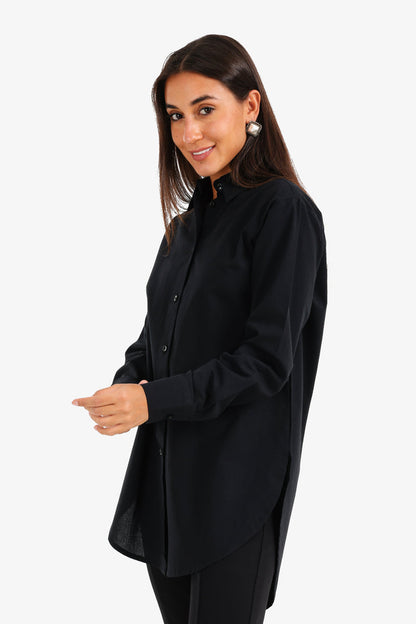 Cotton High-Low Relaxed Shirt – Black