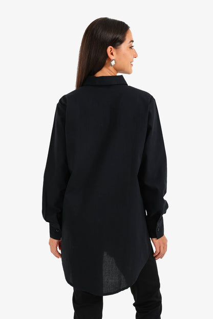 Cotton High-Low Relaxed Shirt – Black