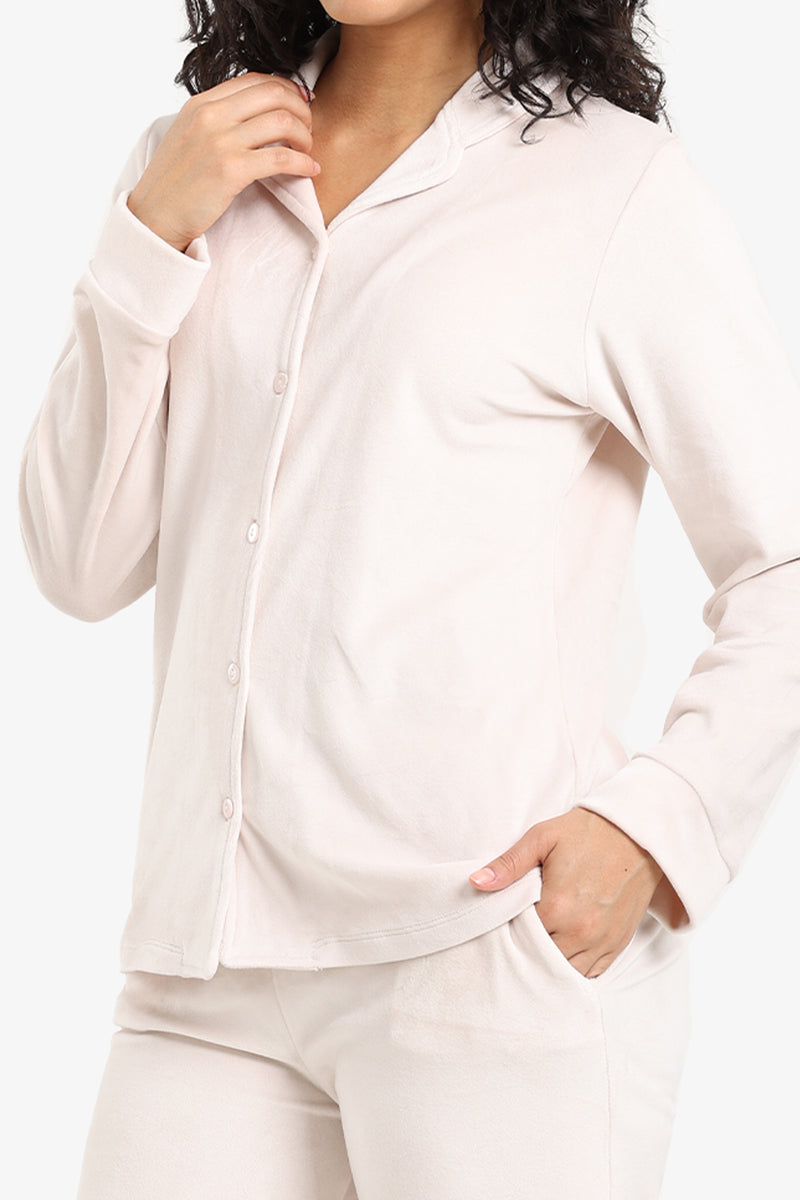 Velvet Solid Pyjama Set – Ivory