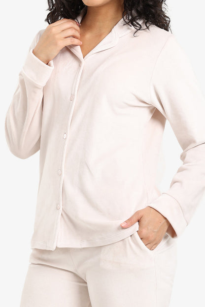 Velvet Solid Pyjama Set – Ivory