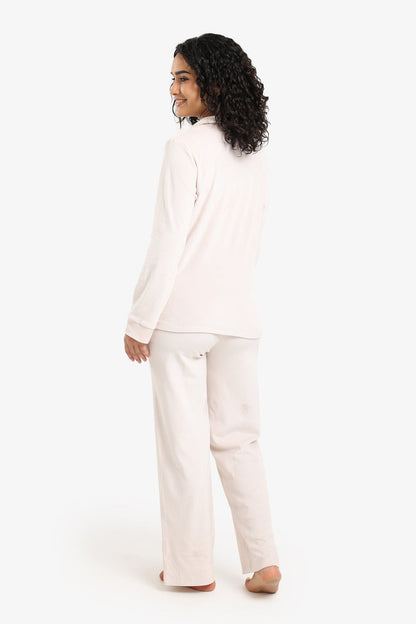 Velvet Solid Pyjama Set – Ivory