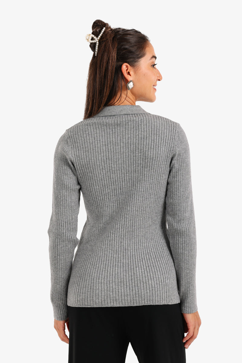 Polyamide Ribbed Tricot Pullover – Grey