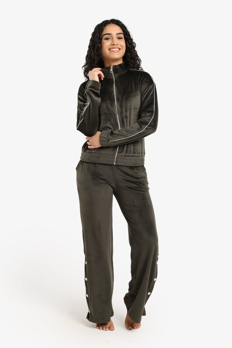 Velvet Solid Pajama Set – Dark Khaki