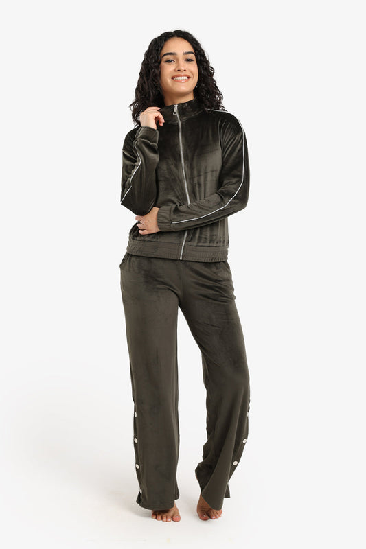 Velvet Solid Pajama Set – Dark Khaki