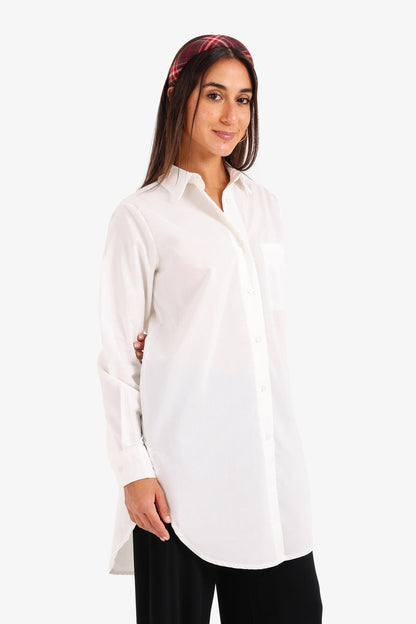 Cotton Long Button-Up Shirt – White