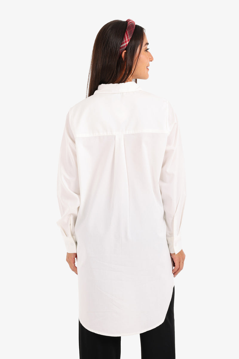 Cotton Long Button-Up Shirt – White