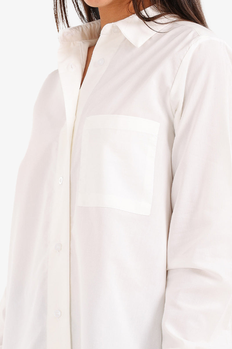 Cotton Long Button-Up Shirt – White