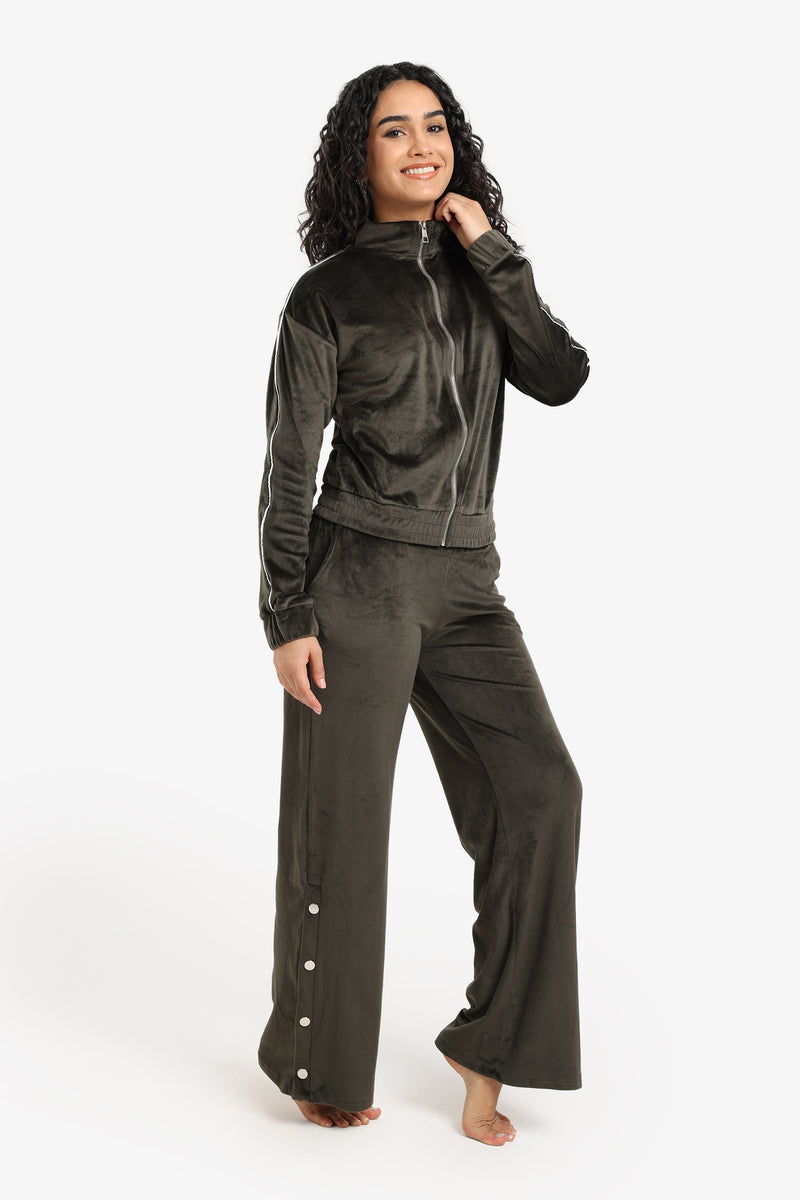 Velvet Solid Pajama Set – Dark Khaki