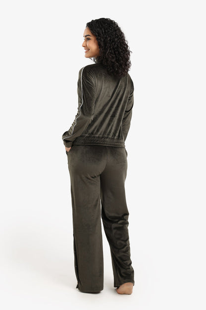 Velvet Solid Pajama Set – Dark Khaki